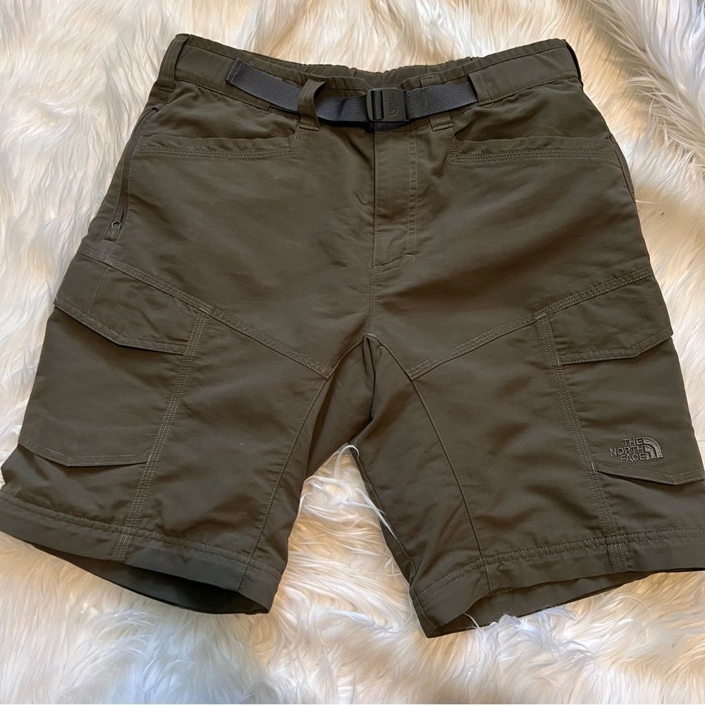 The North Face Cargo Shorts Men Size Small Olive Green Belted Hiking